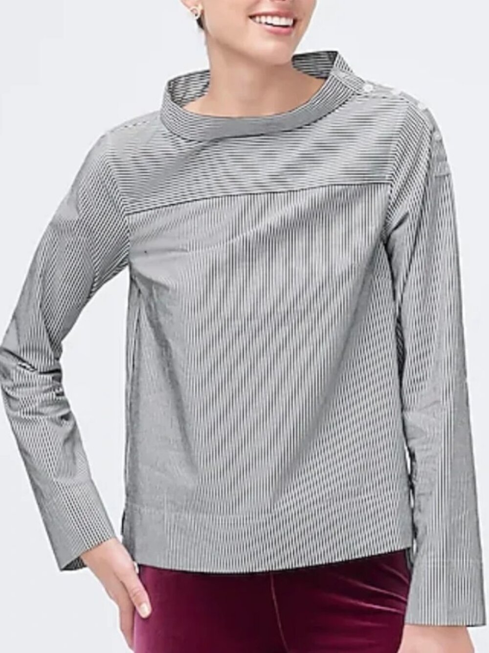 JCrew Funnel Neck Striped Shirt